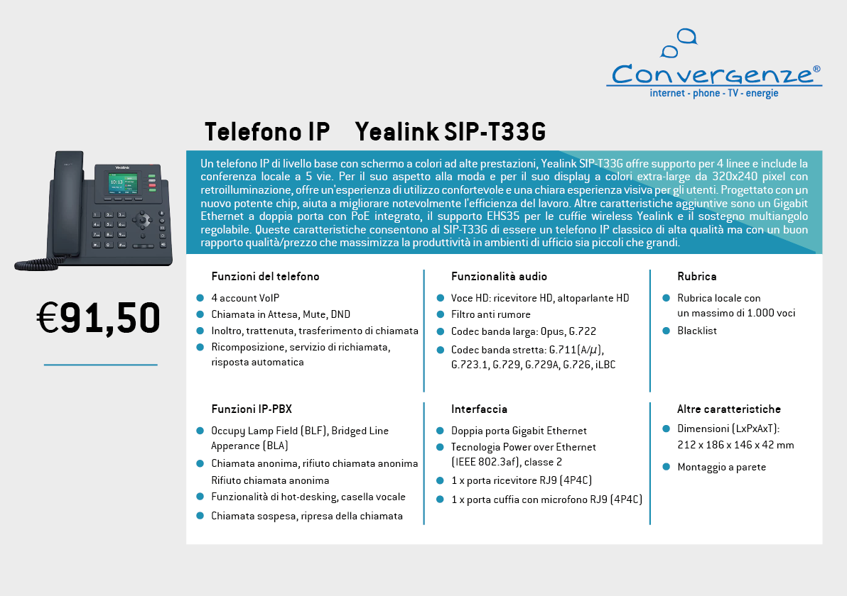 Scheda telefono tecnica VoIP Yealink SIP T33G