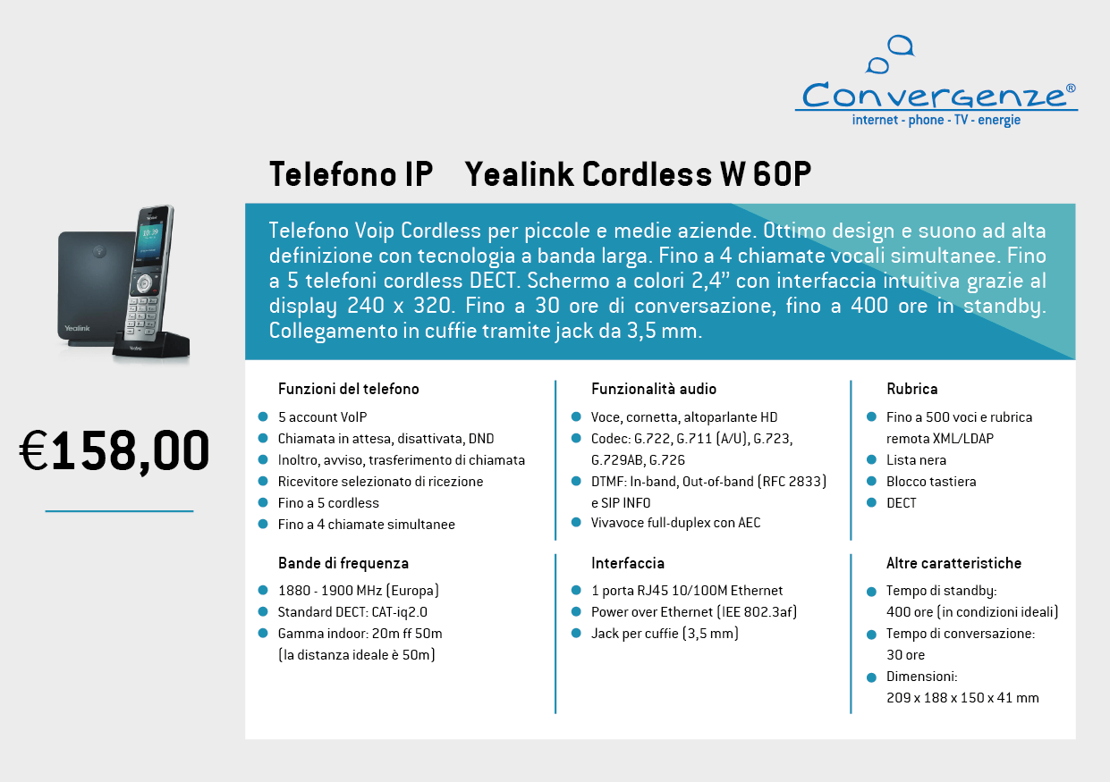 Scheda telefono tecnica VoIP Yealink Cordless W60P