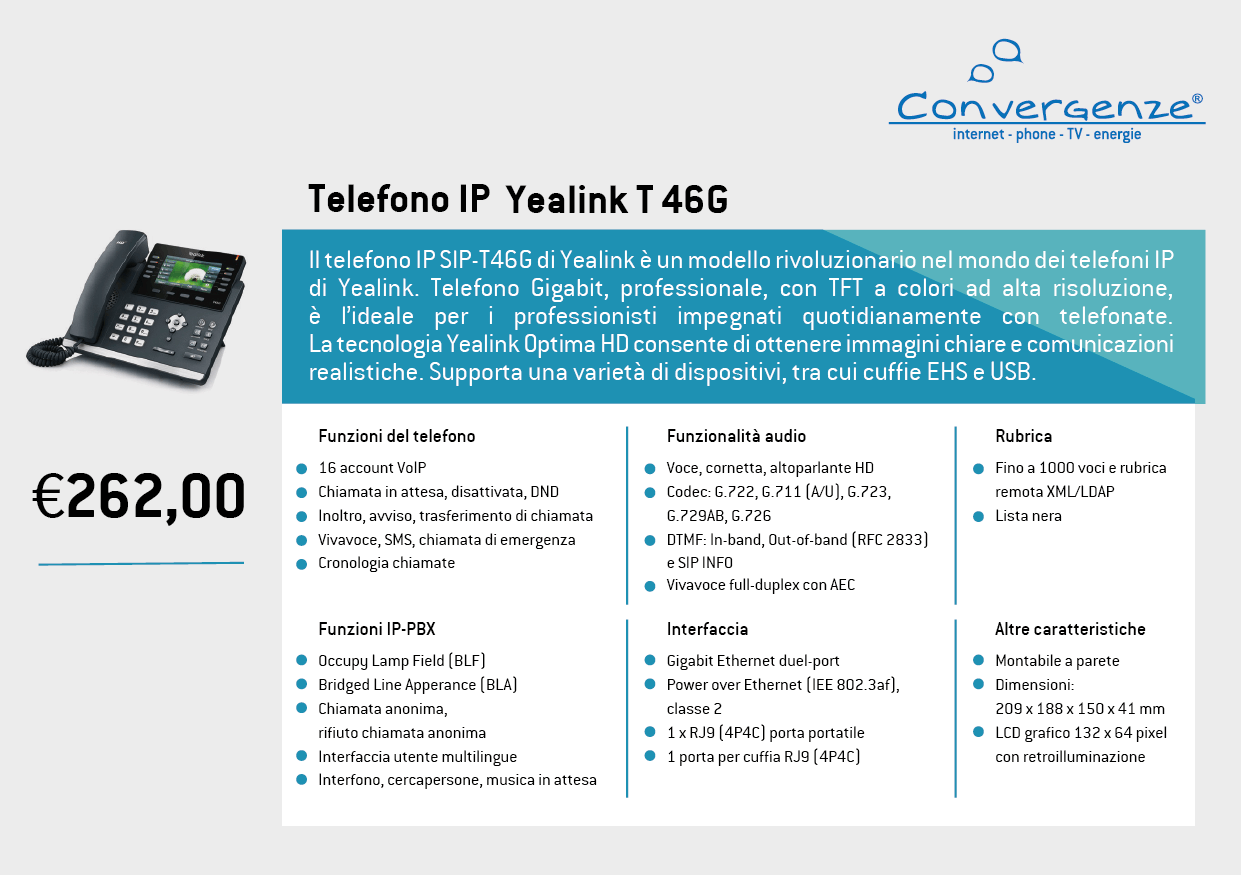 Scheda telefono tecnica VoIP Yealink T46G