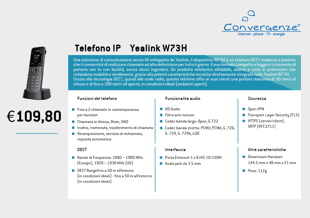 Scheda telefono tecnica VoIP Yealink W73H