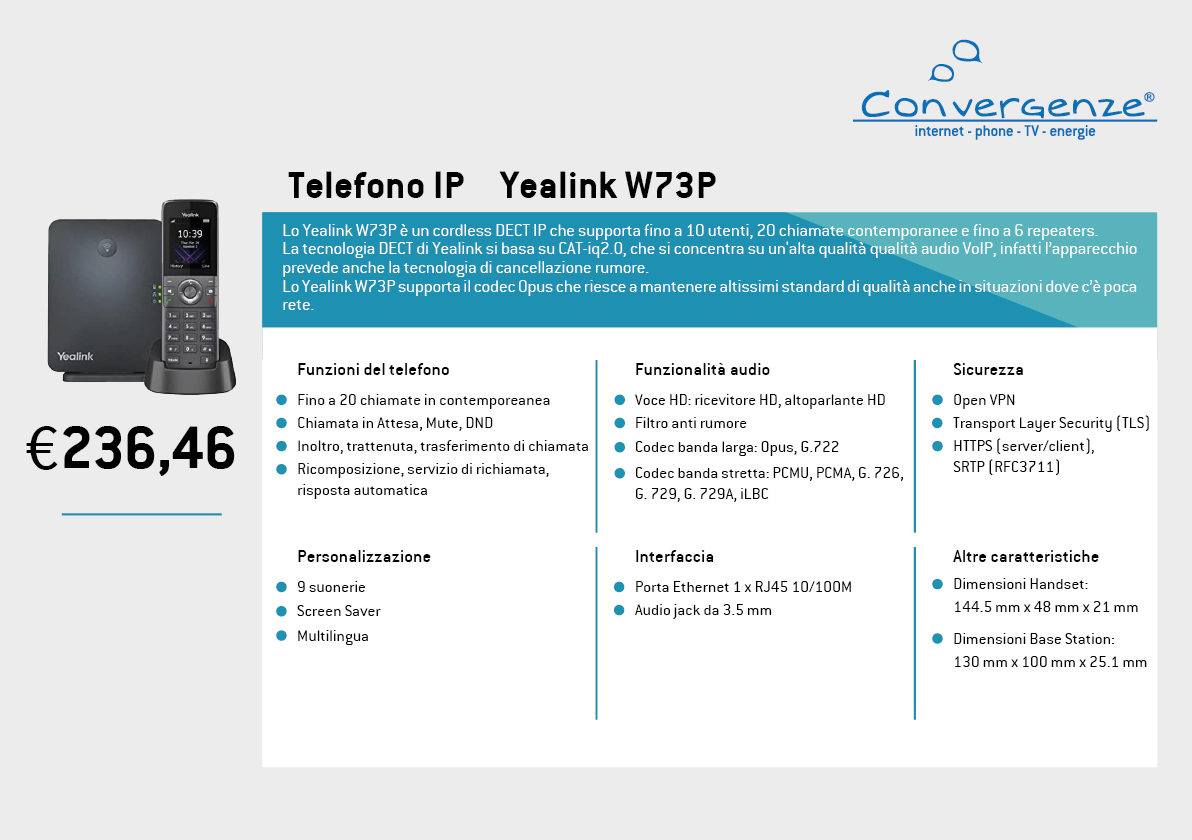 Scheda telefono tecnica VoIP Yealink W73P
